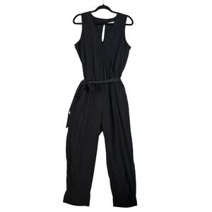 Banana Republic Factory Womens Jumpsuit Size 8 Black Tie Waist Surplice Neck